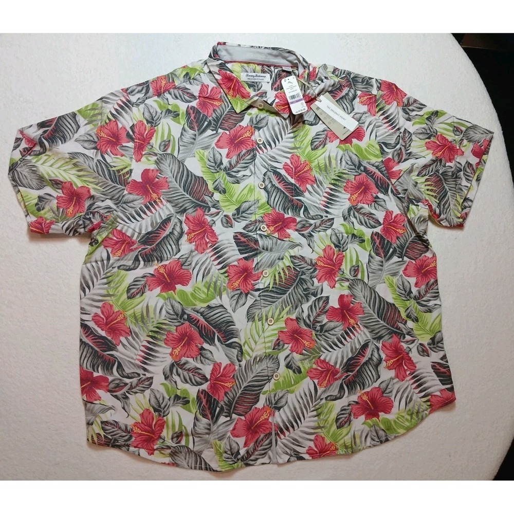 NWT-Tommy Bahama Men's 2XLB-SS-Shirt-Coconut Point Hibiscus Hawaiian Aloha New